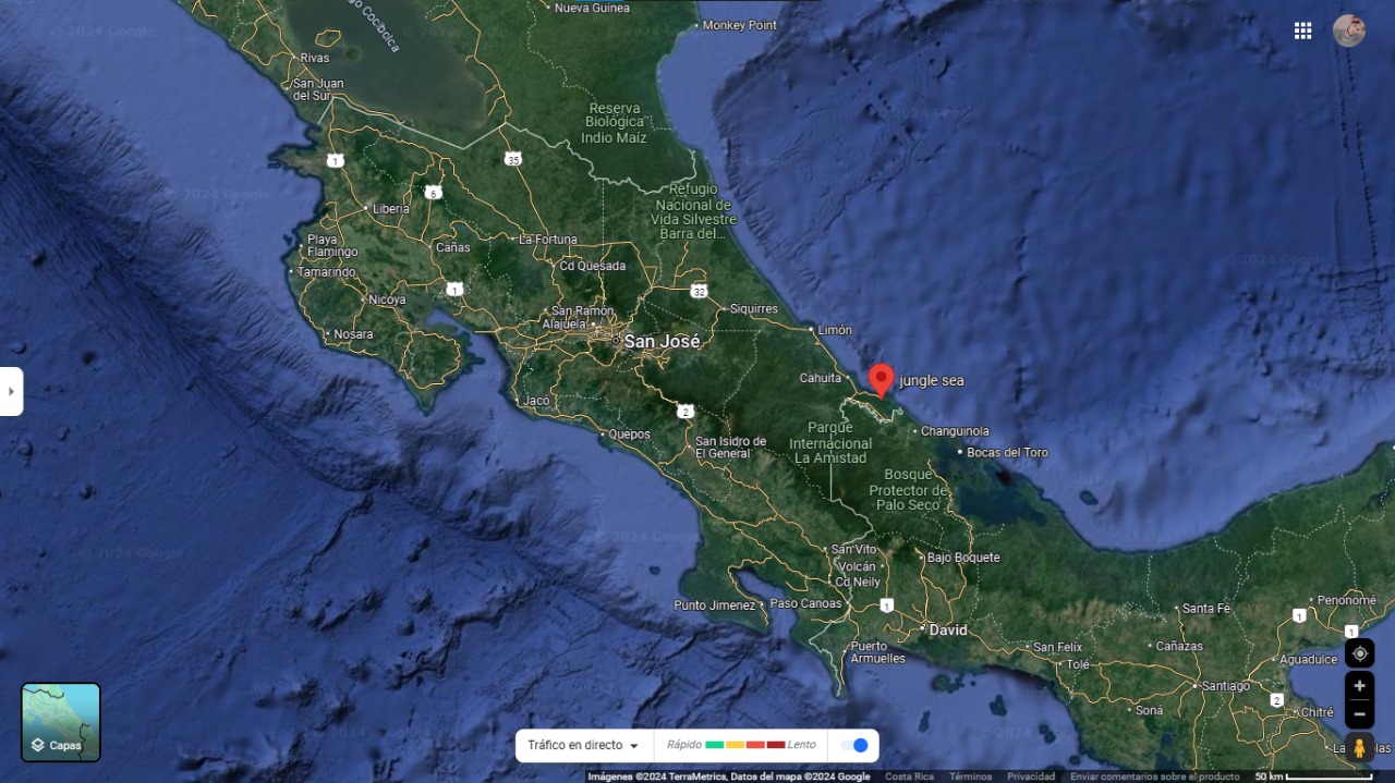 Mapa de Costa Rica y ubicación de Manzanillo